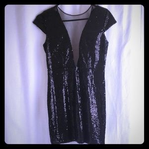 Deep V illusion, sparkly party dress